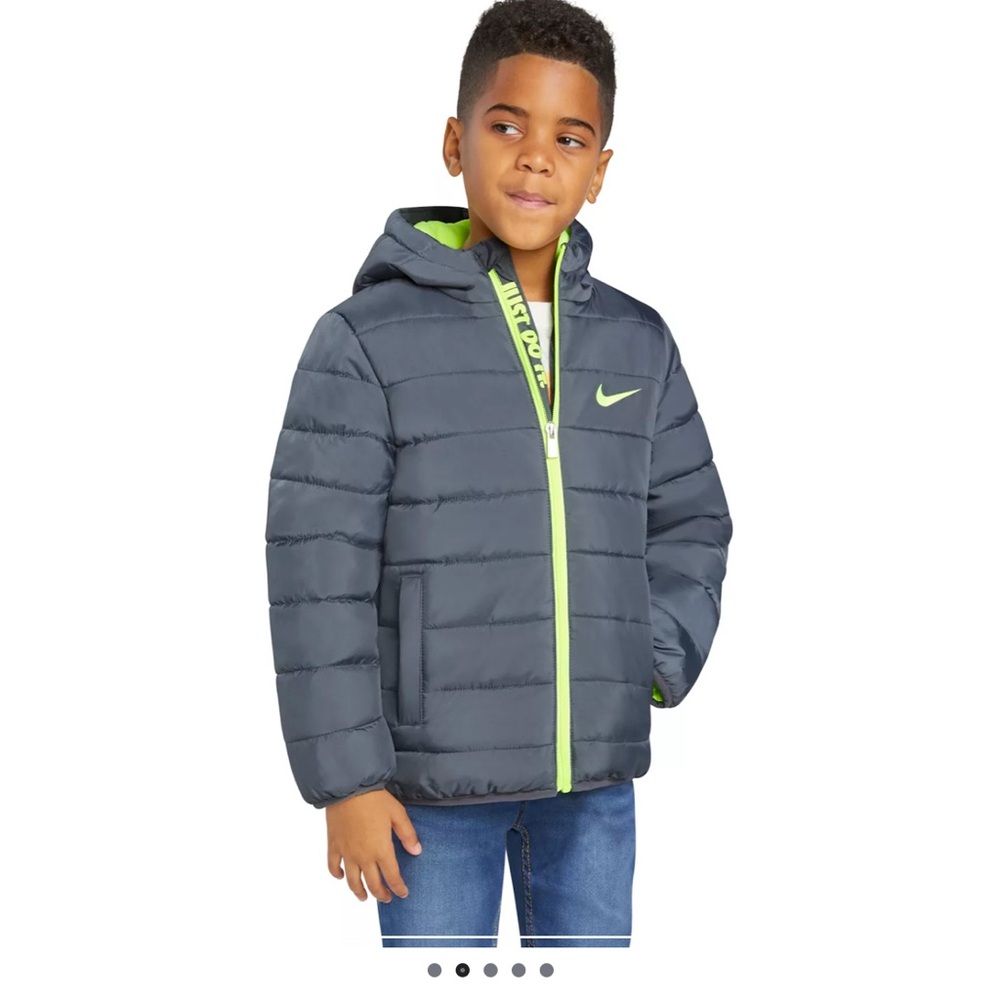 Nike Youth Gray Hooded Jacket with Neon Highlights